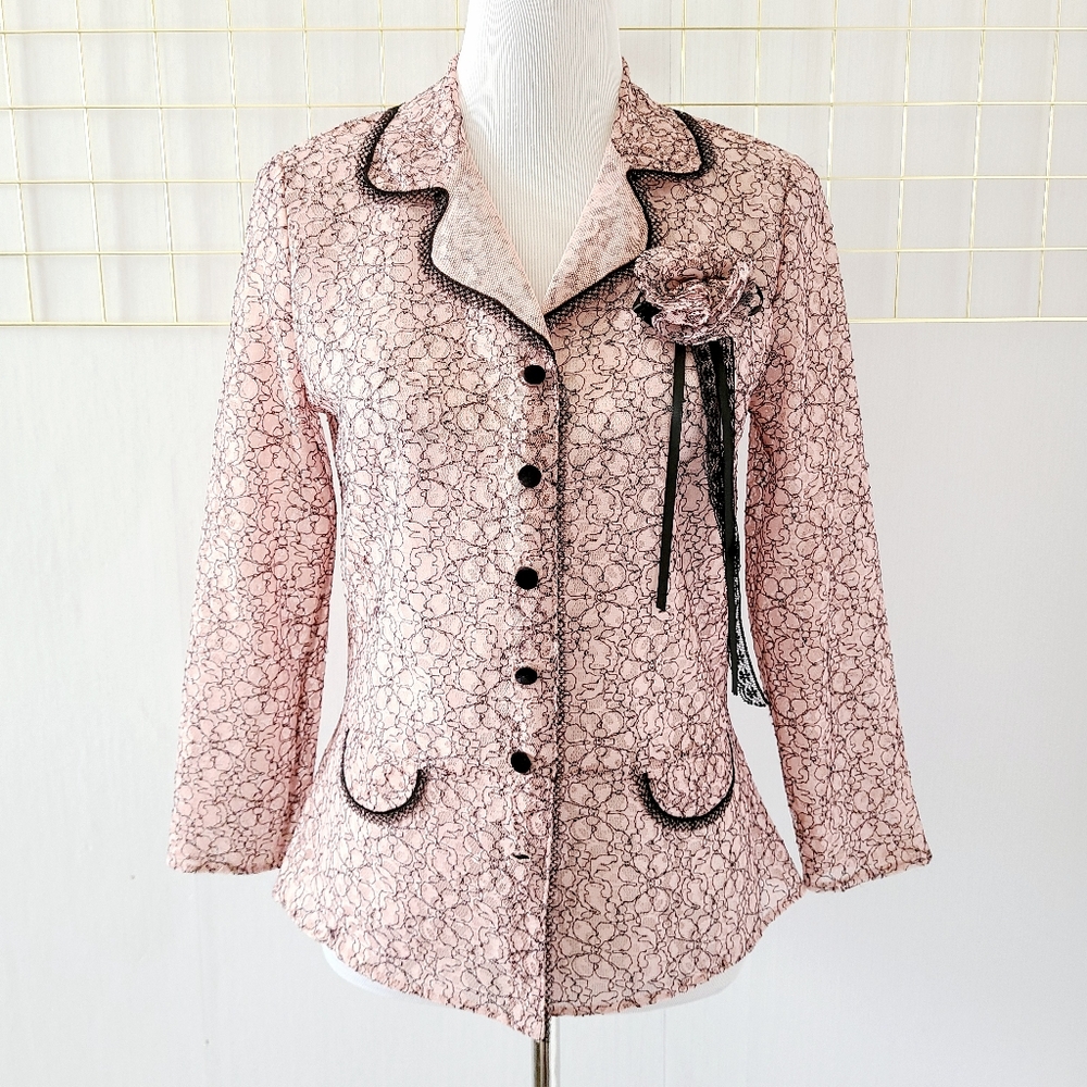 Only Hearts NYC Helena Stuart Y2K Blush Pink Black Lace Romantic Lightweight…